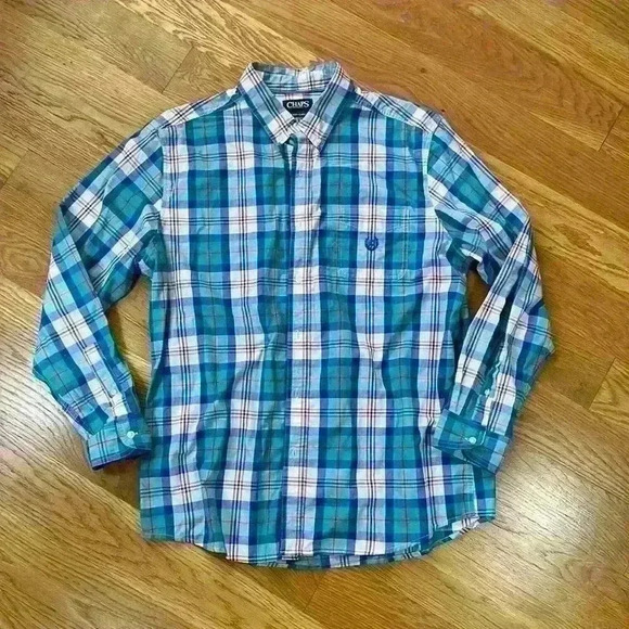 Chaps Easy Care Men's Long Sleeve Plaid Button Down Collar Size Extra Large EUC - Picture 1 of 4